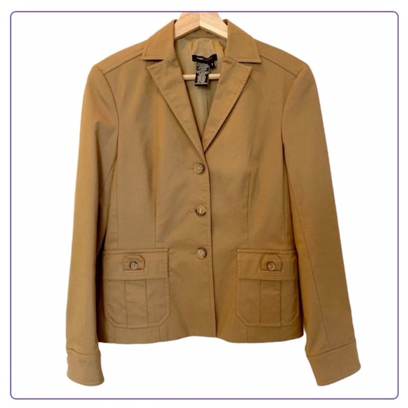 Vintage late 90s BCBG Max Azria tan button front Jacket lined stretch women’s 2 - Picture 3 of 7
